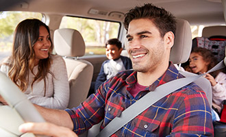 Family driving in car